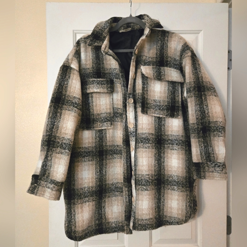 Altar'd State Checkered Wool Blend Coat